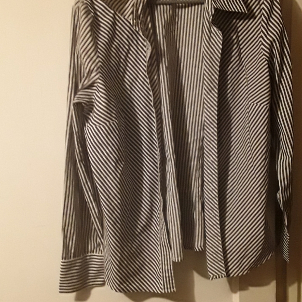 I am selling a brown Striped button-up shirt will